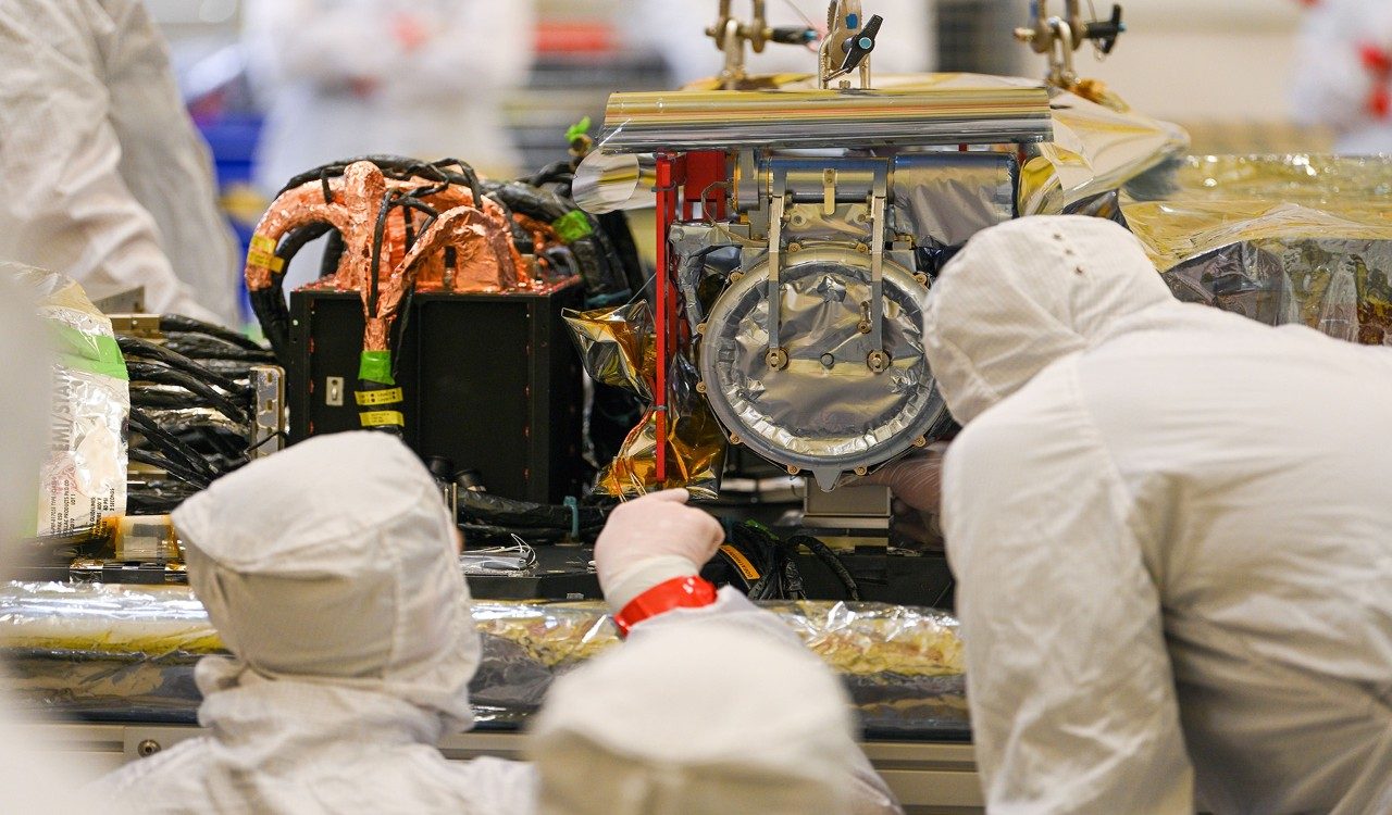 New for GOES-U, the U.S. Office of Naval Research-built Compact Coronagraph is seen here being installed on the spacecraft by Lockheed Martin engineers at the company’s location in Littleton, Colorado.