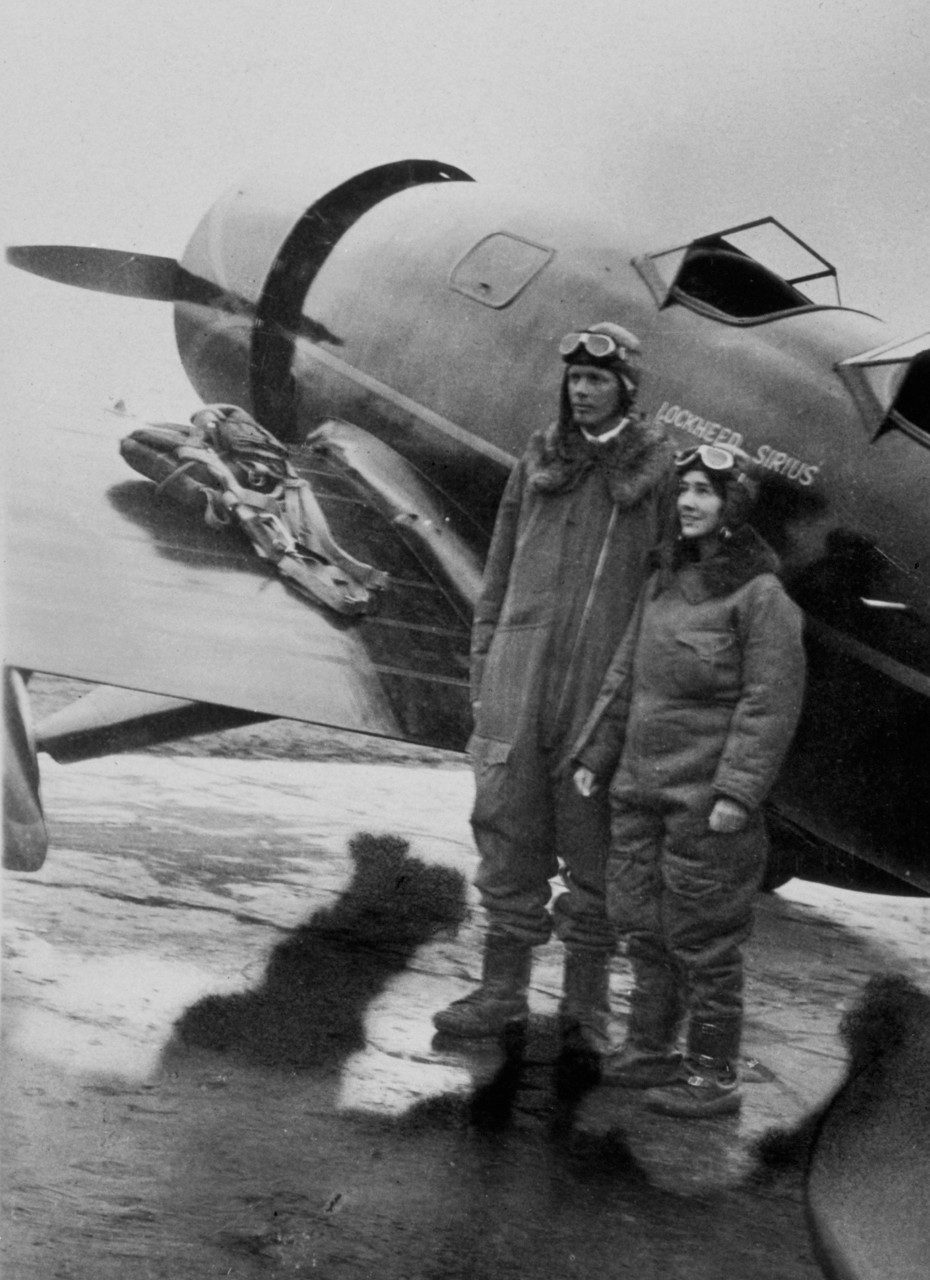 Charles and Anne Lindbergh in front of Sirius.
