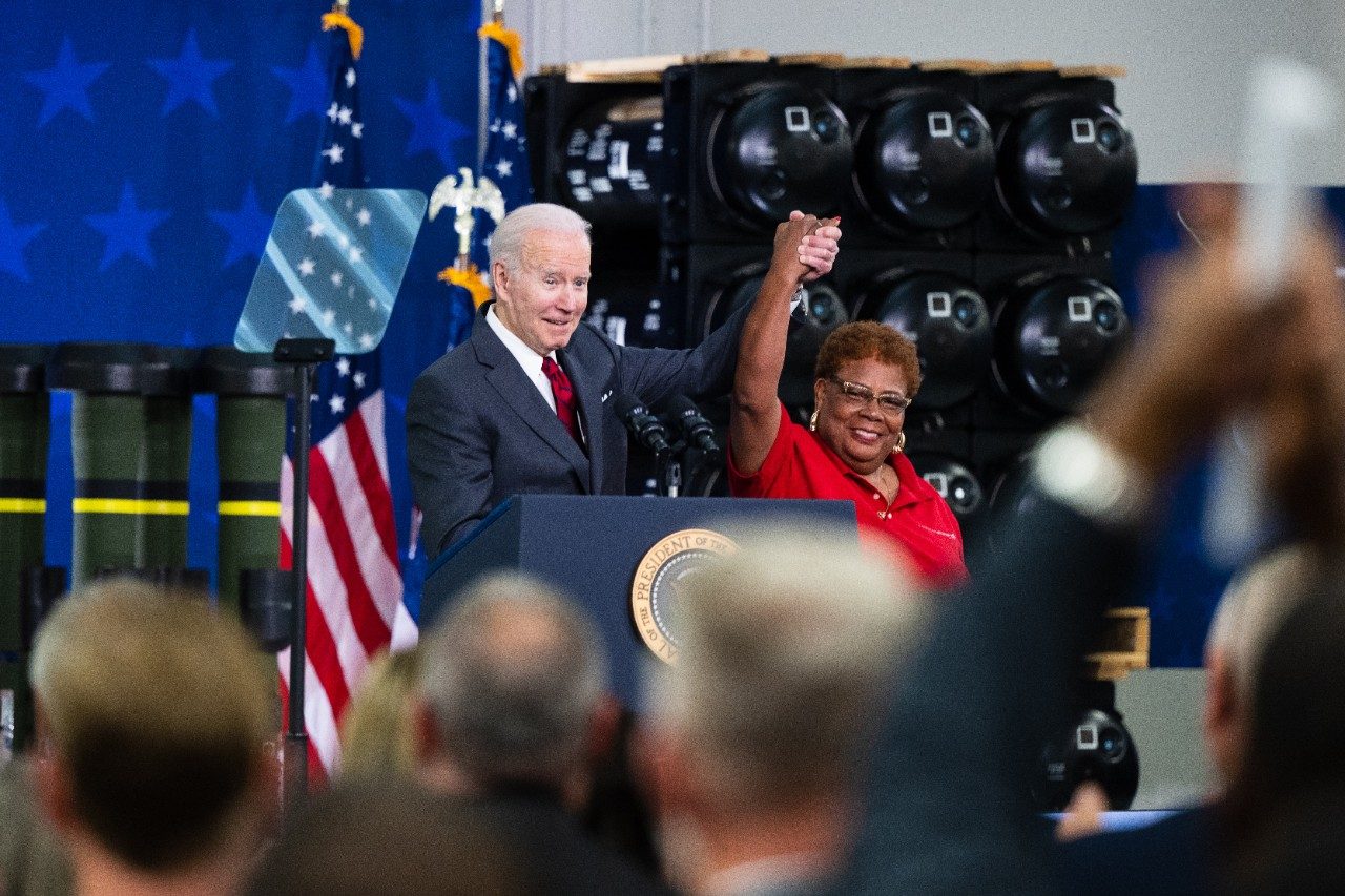 President Biden visits Troy, AL and shakes hands with Lockheed Martin employees
