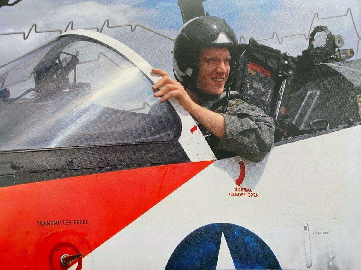 Duncan “GORT” French in flight school, returning from a flight in the T-45.
