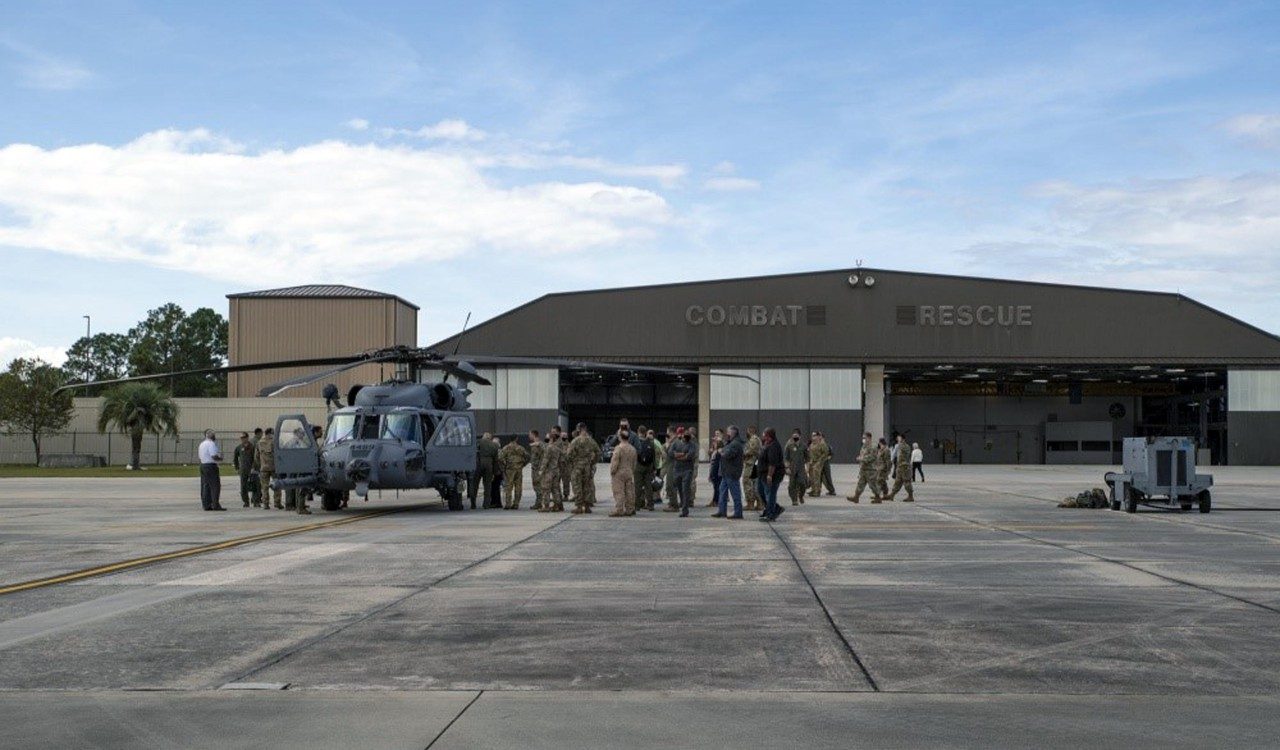 Airmen with the 23d Wing check out their new HH-60W Jolly Green II Nov. 5, 2020, at Moody Air Force Base, Georgia; U.S. Air Force photo by Andrea Jenkins
