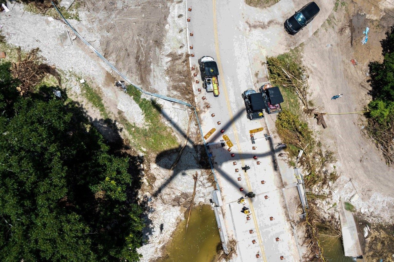 A Texas National Guard UH-60 Black Hawk crew supports aerial survey operations with response partners near Leander, Texas. (Photo Credit: Texas Military Department/ Facebook)