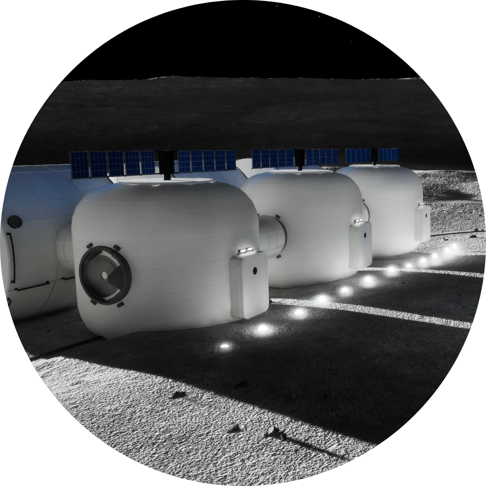 Inflatble habitats resting on the Moon's surface