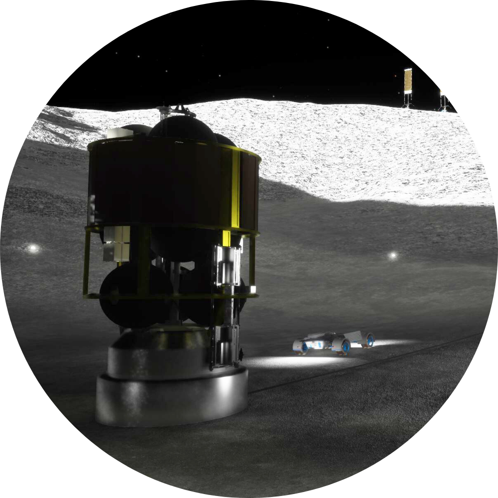 Rendering of in-situ resource utilization on the Moon