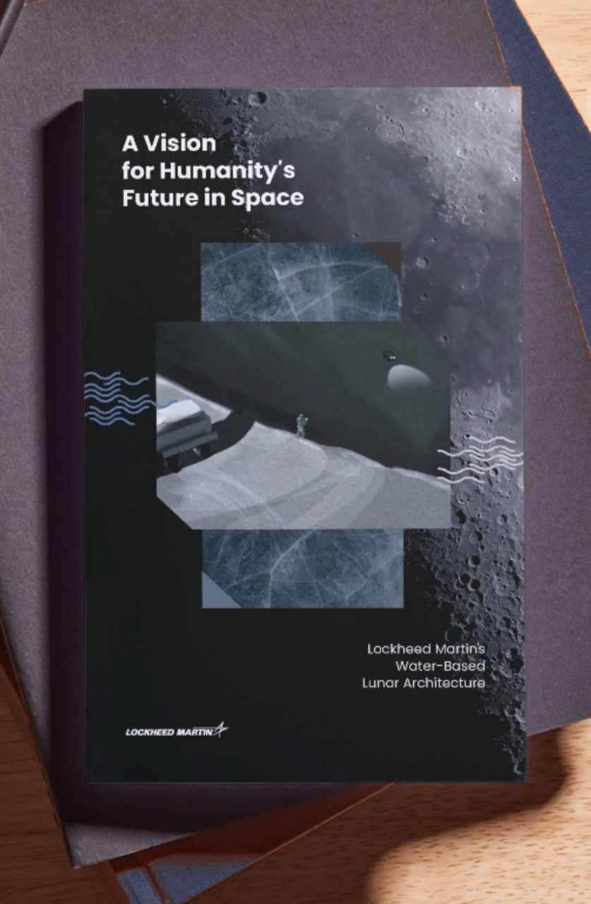 Lockheed Martin's Lunar Architecture novella white paper booklet resting on a tabletop